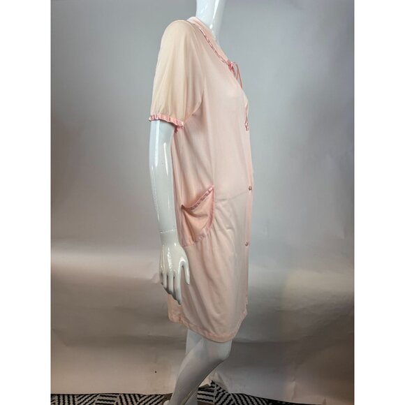 Vintage Sears Pink Nylon Short Sleeve Button-Front Nightgown With Satin Trim & P - Picture 2 of 16